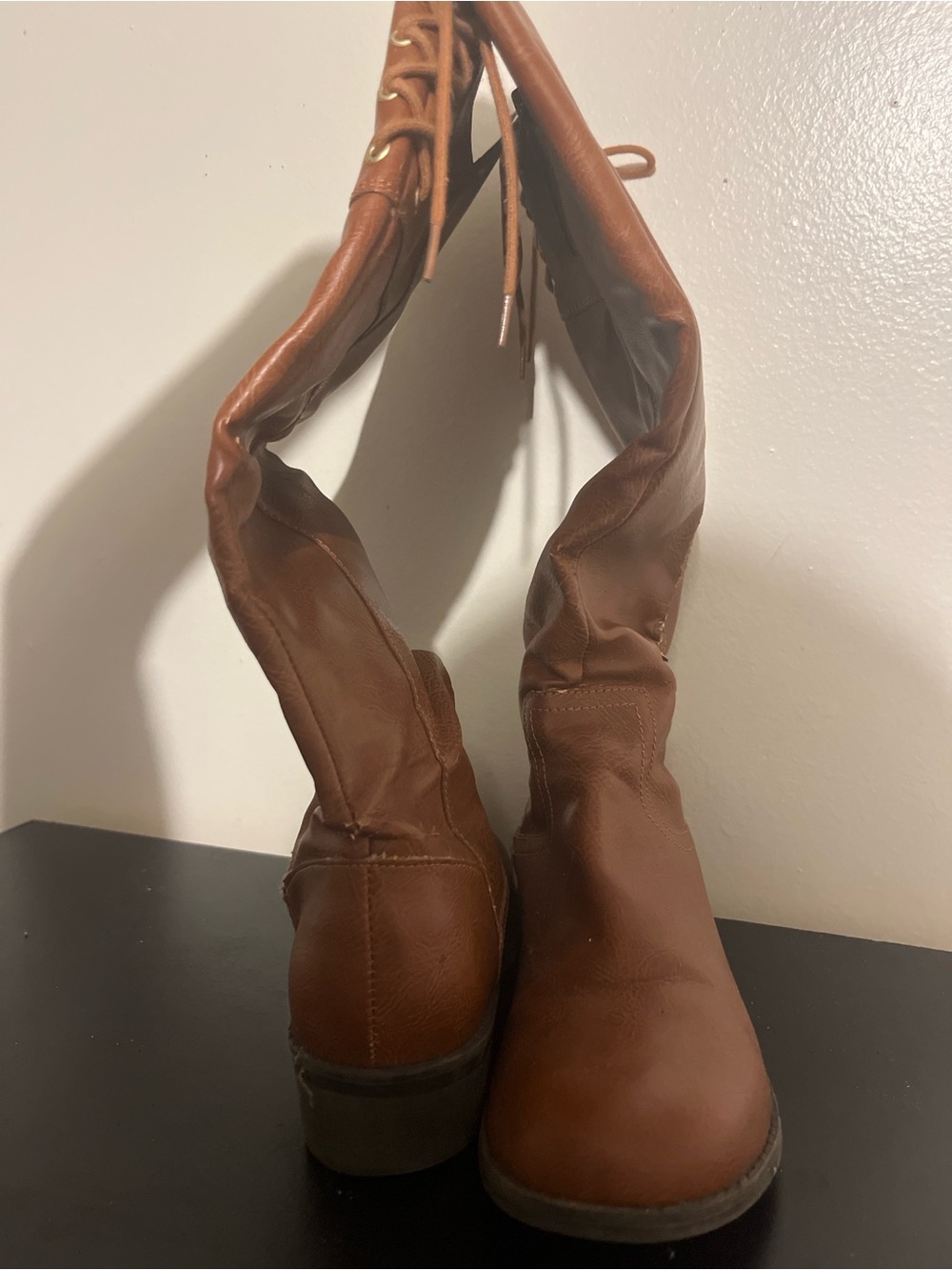 Women’s Tall Brown Leather Lace-Up Boots
